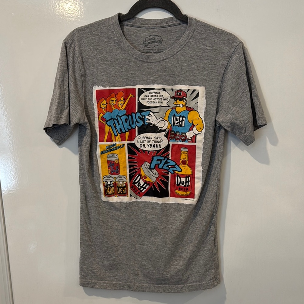 Gray Short Sleeve Tee with Comic Book Graphic